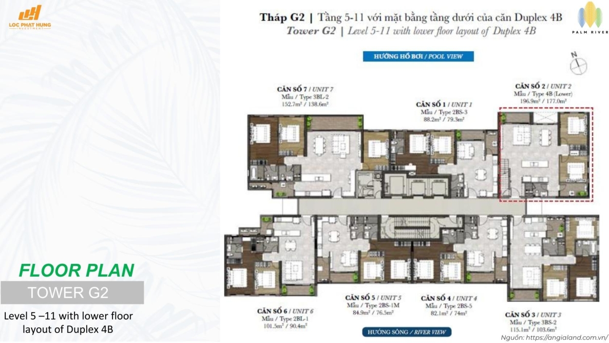 Mặt bằng tầng 5-11 Tháp G2 với thiết kế Duplex Mặt bằng tầng 5-11 Tháp G2 với thiết kế Duplex