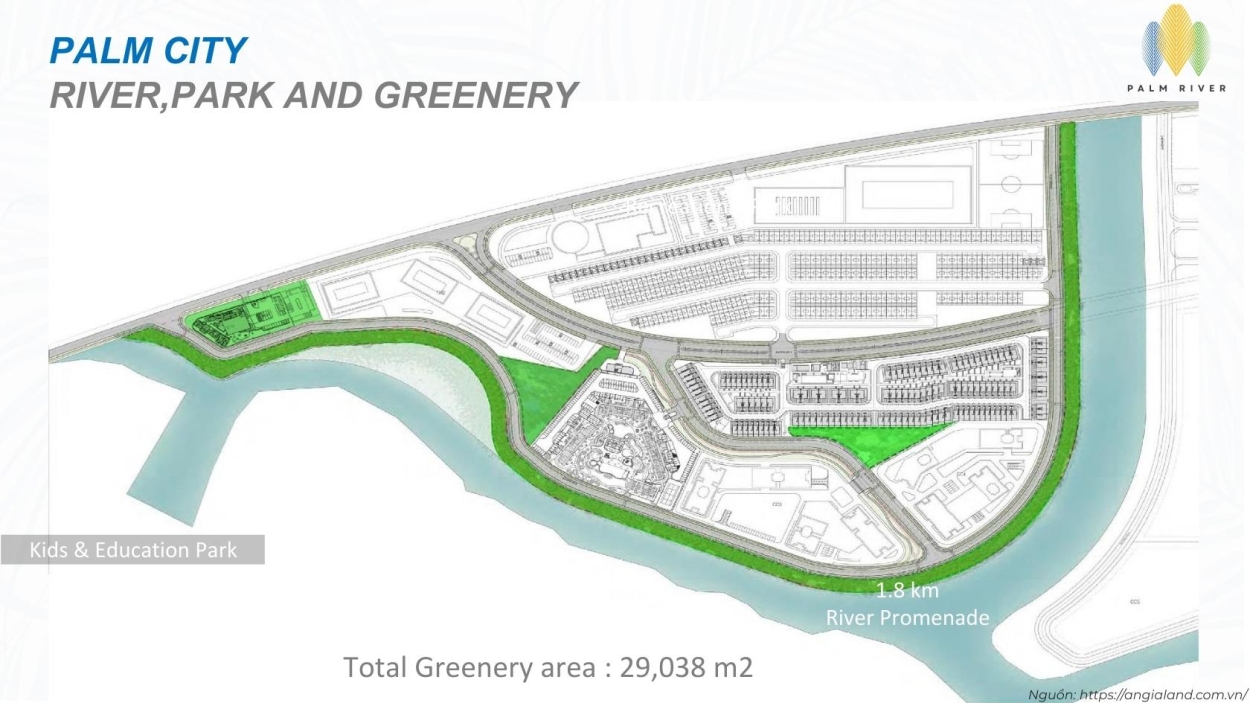 Mặt bằng tổng thể dự án Palm River với mật độ xây dựng thấp Mặt bằng tổng thể dự án Palm River với mật độ xây dựng thấp